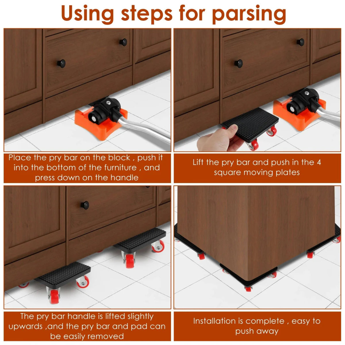 SHOWLU Heavy Duty Furniture Mover Tool Set lifting a sofa, featuring a 360° rotatable lifter and heavy-duty rollers for easy furniture transport.