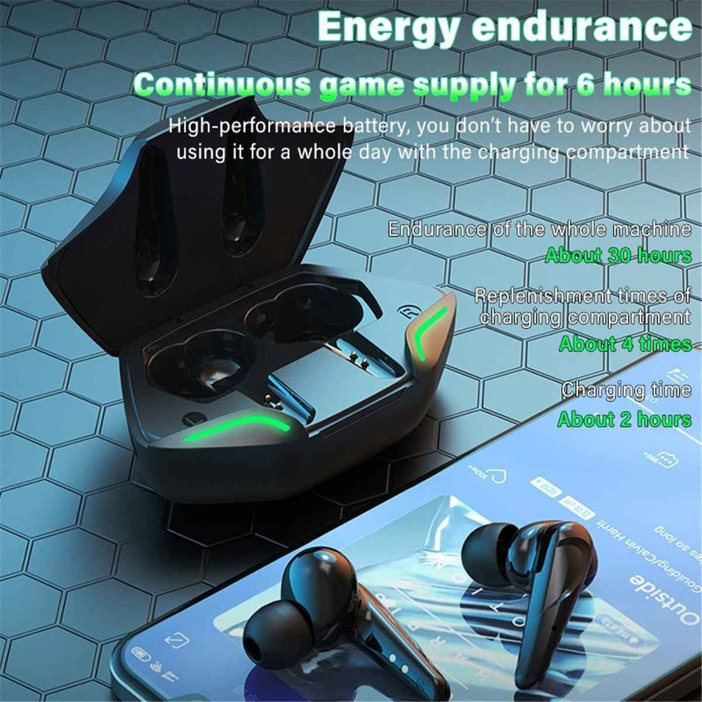 Doba G11 wireless gaming earbuds with Bluetooth 5.0, stereo bass, microphone, waterproof design, low latency for gamers.