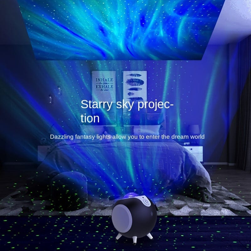 Doba Galaxy Star Projector with white noise sound machine, Bluetooth speaker, remote, and night light for bedroom decor.