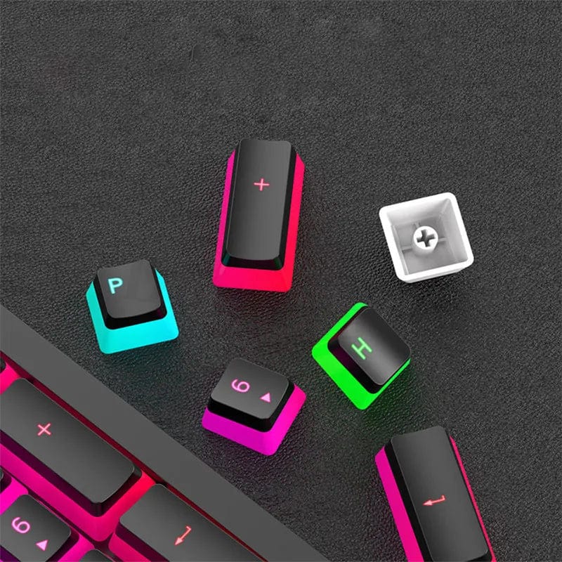 Pink double shot PBT pudding keycaps set for mechanical keyboards, featuring translucent OEM design and 108 keys.