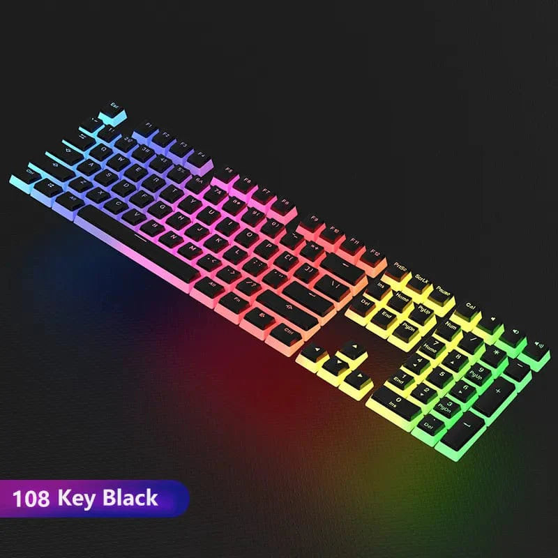 Pink OUIO Pudding Keycaps set for mechanical keyboards, double shot PBT, 108 key OEM profile, translucent and durable design.