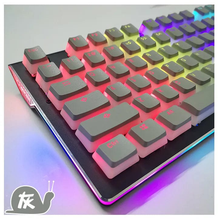 Pink double shot PBT pudding keycaps set for mechanical keyboards, featuring translucent OEM profile for a vibrant gaming look