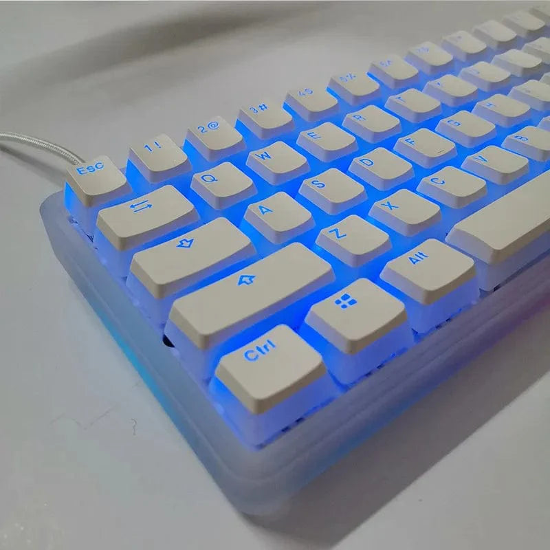 Pink double shot PBT pudding keycaps set for mechanical keyboards, featuring translucent OEM keycaps with black accents.