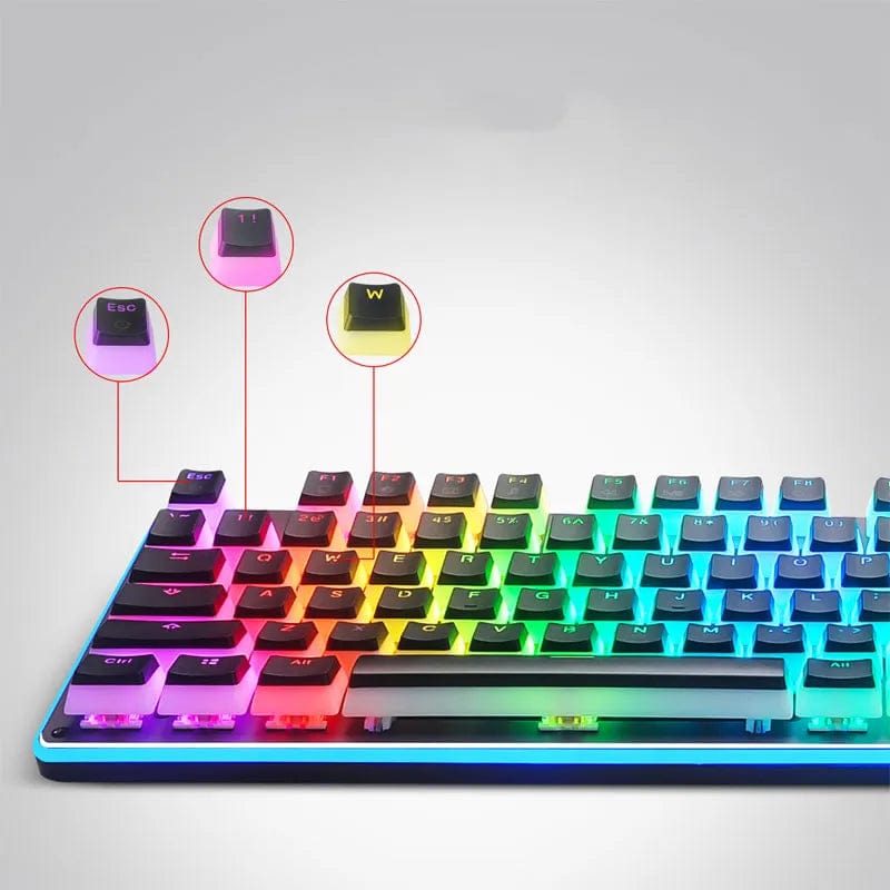 Pink double shot PBT pudding keycaps set for mechanical keyboards, featuring translucent OEM design with 108 keys.