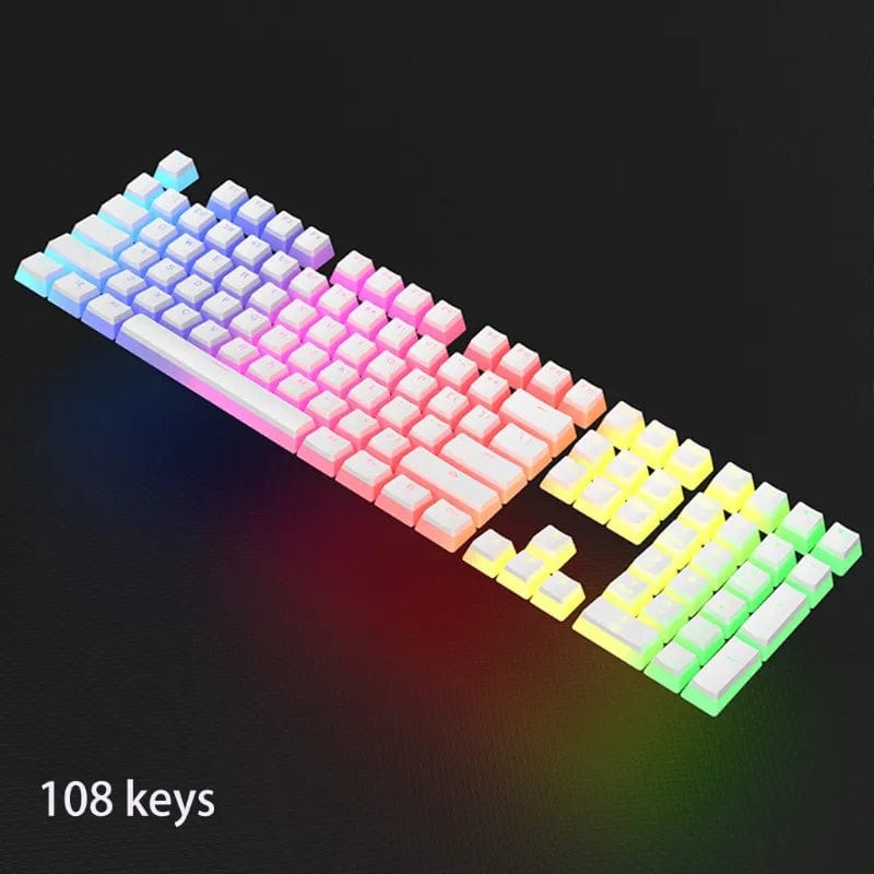 Pink double shot PBT pudding keycaps set for mechanical keyboards, featuring translucent OEM design and 108 keys.