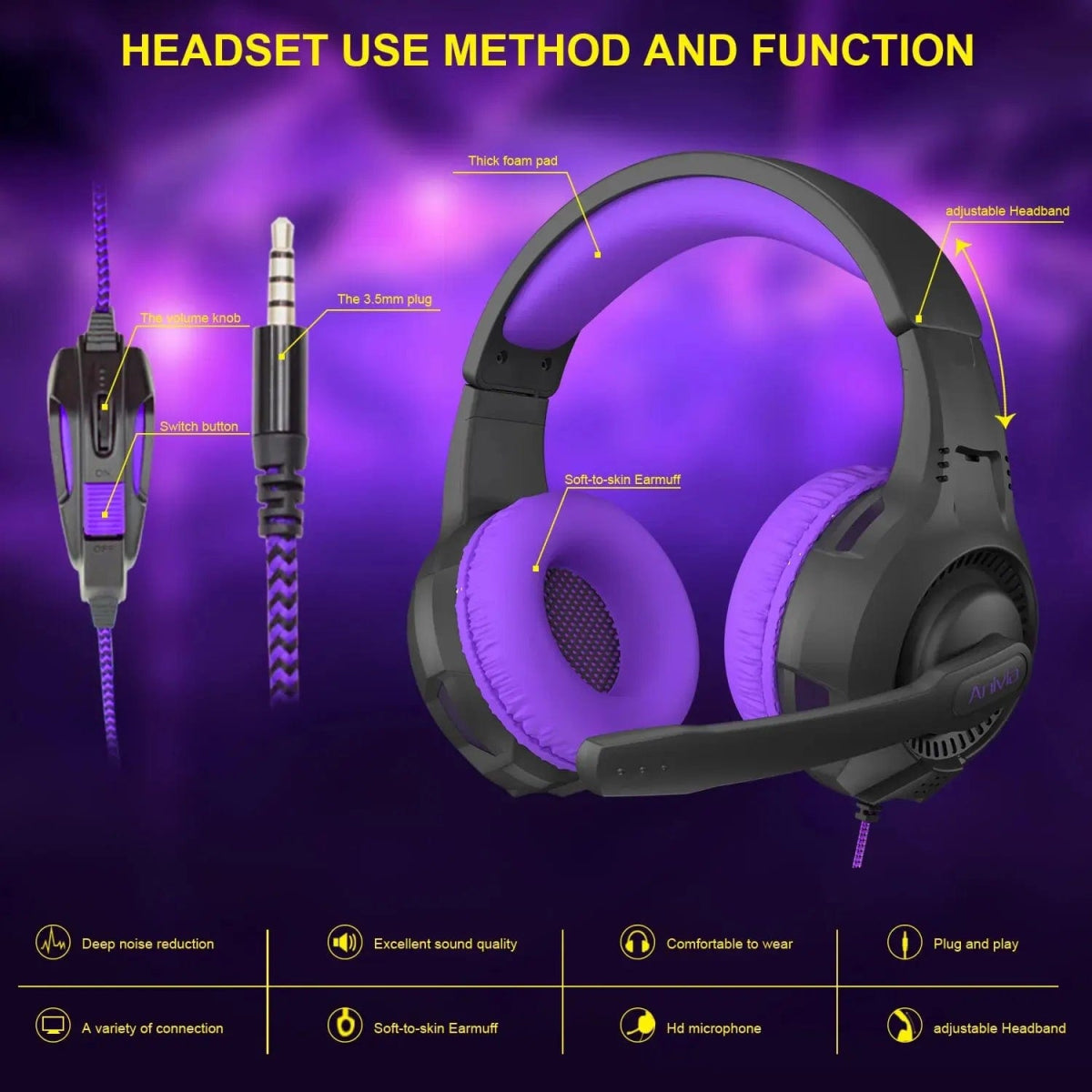 Gaming Overear Headset Headphones with Noise Cancelling Microphone Mic.Volume Control Bass Surround Video Game for PC PS4 PS5 - SHOWLU FASHION STORE