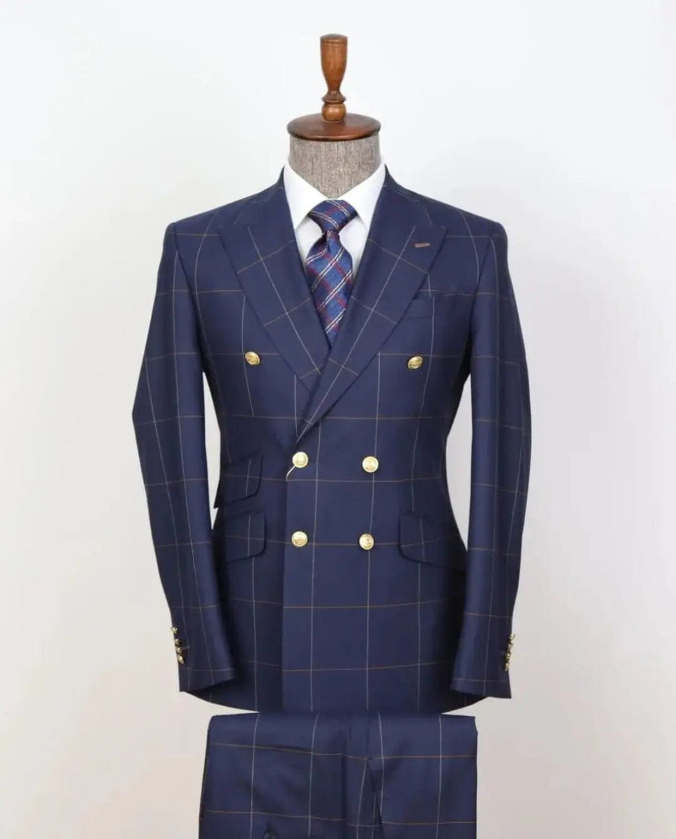 Gentle New Arrival Men Suit Tailor - Made 2 Pieces Plaid Gold Buttons Blazer Pants Double Breasted Wedding Groom Prom Tailored - SHOWLU FASHION STORE