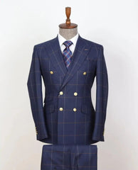 Gentle New Arrival Men Suit Tailor - Made 2 Pieces Plaid Gold Buttons Blazer Pants Double Breasted Wedding Groom Prom Tailored - SHOWLU FASHION STORE