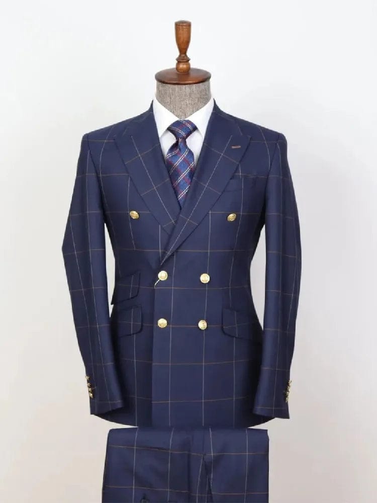 Gentle New Arrival Men Suit Tailor - Made 2 Pieces Plaid Gold Buttons Blazer Pants Double Breasted Wedding Groom Prom Tailored - SHOWLU FASHION STORE