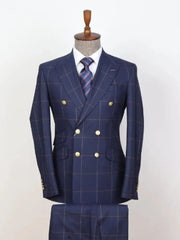 Gentle New Arrival Men Suit Tailor - Made 2 Pieces Plaid Gold Buttons Blazer Pants Double Breasted Wedding Groom Prom Tailored - SHOWLU FASHION STORE