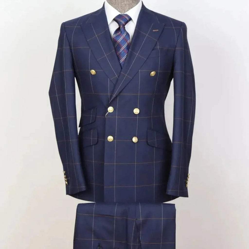 NCDIMS men's 2-piece plaid suit by SHOWLU FASHION STORE, featuring a double-breasted blazer with gold buttons and matching pants.
