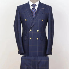 Gentle New Arrival Men Suit Tailor - Made 2 Pieces Plaid Gold Buttons Blazer Pants Double Breasted Wedding Groom Prom Tailored - SHOWLU FASHION STORE