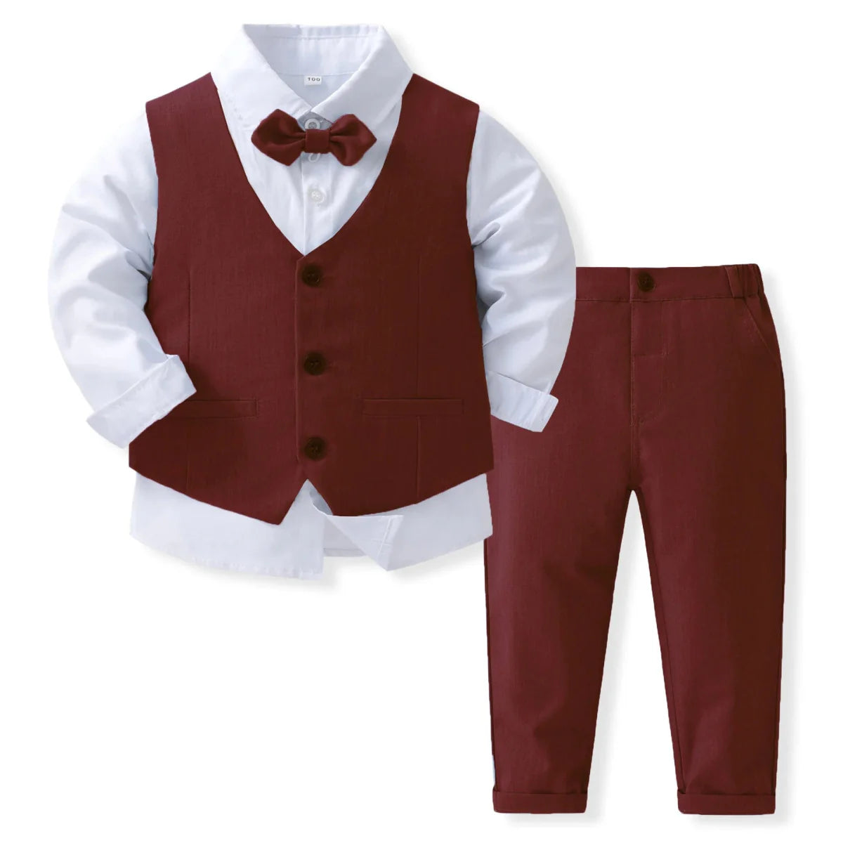 Boy's Kabeier Gentleman Suit by Showlu Fashion, 4-piece cotton formal clothing set with vest and suit for kids' special occasions.