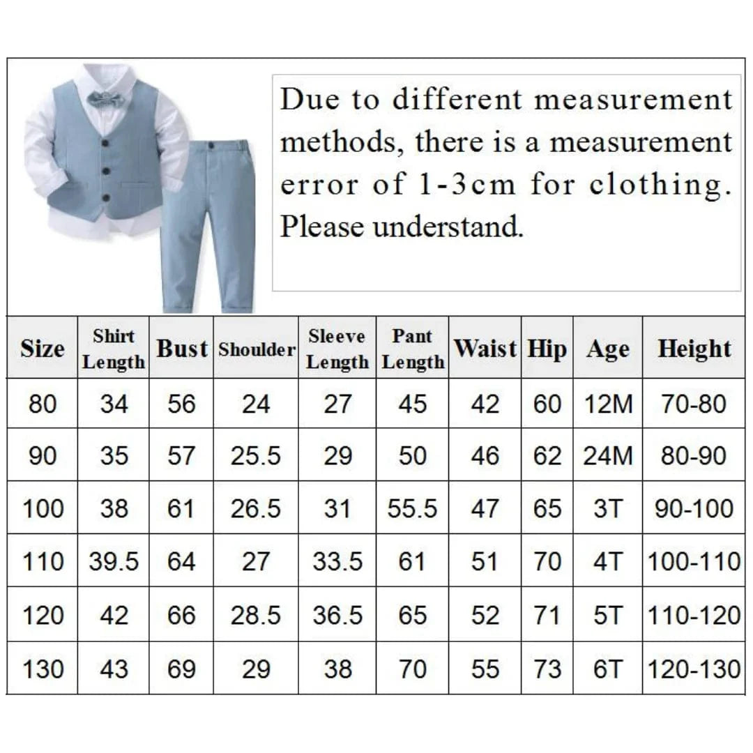 Boy's cotton gentleman suit by Showlu Fashion, 4-piece formal set with vest and jacket for kids' spring and autumn occasions.