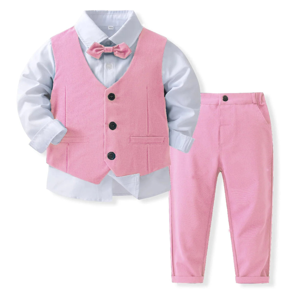 Kabeier Boys Gentleman Suit by Showlu Fashion, 4-piece cotton formal clothing set with vest and suit for kids, suitable for spring and autumn.