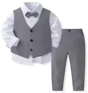 Kabeier Boys Gentleman Suit by Showlu Fashion, 4-piece cotton formal clothing set with vest and jacket for kids' spring and autumn occasions.