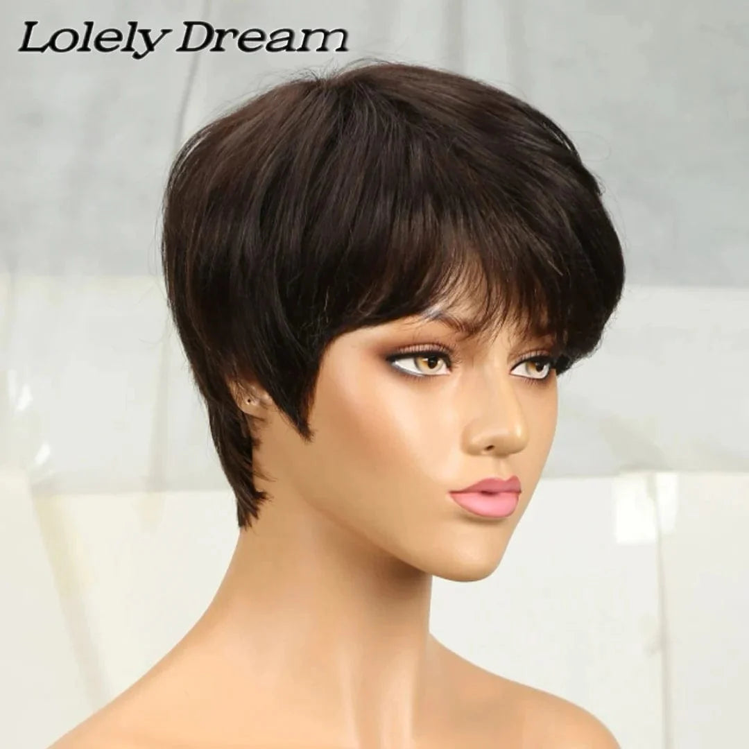 SHOWLU FASHION STORE Lolely Dream Ginger Orange short pixie cut bob wig with bangs, made of 100% human hair, vibrant and stylish