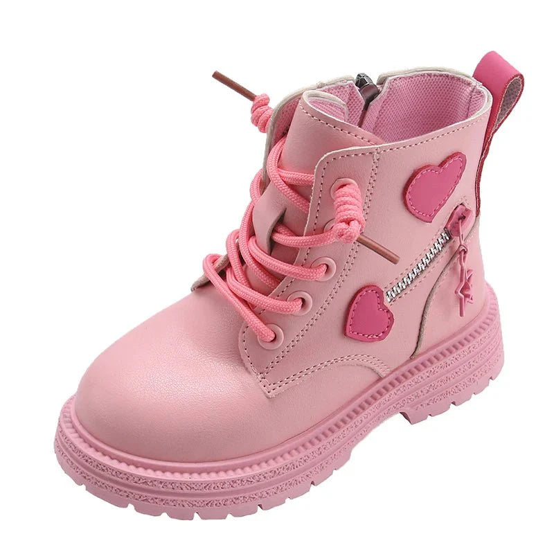 Girls pink fashion boots by SHOWLU FASHION STORE featuring cotton soft sole, side zip, princess round toe, perfect for winter.