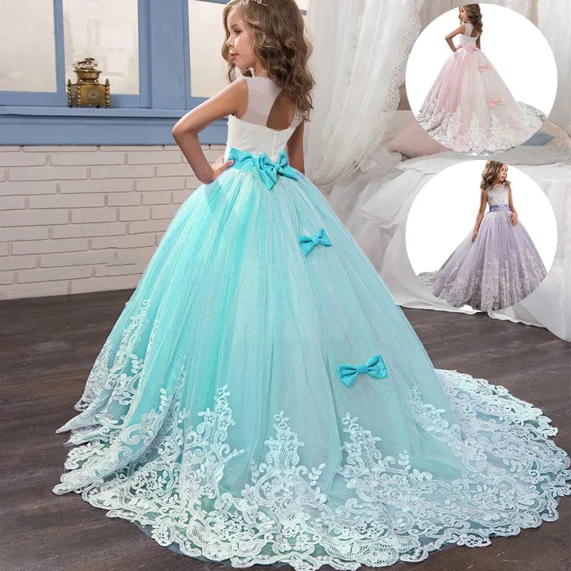 Girls lace tulle prom gown by Showlu Fashion with sleeveless design, perfect for wedding, formal, and party occasions.