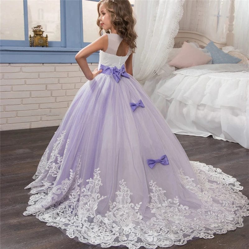 Girls lace tulle prom gown by Showlu Fashion, sleeveless formal dress with elegant design for weddings and special occasions.
