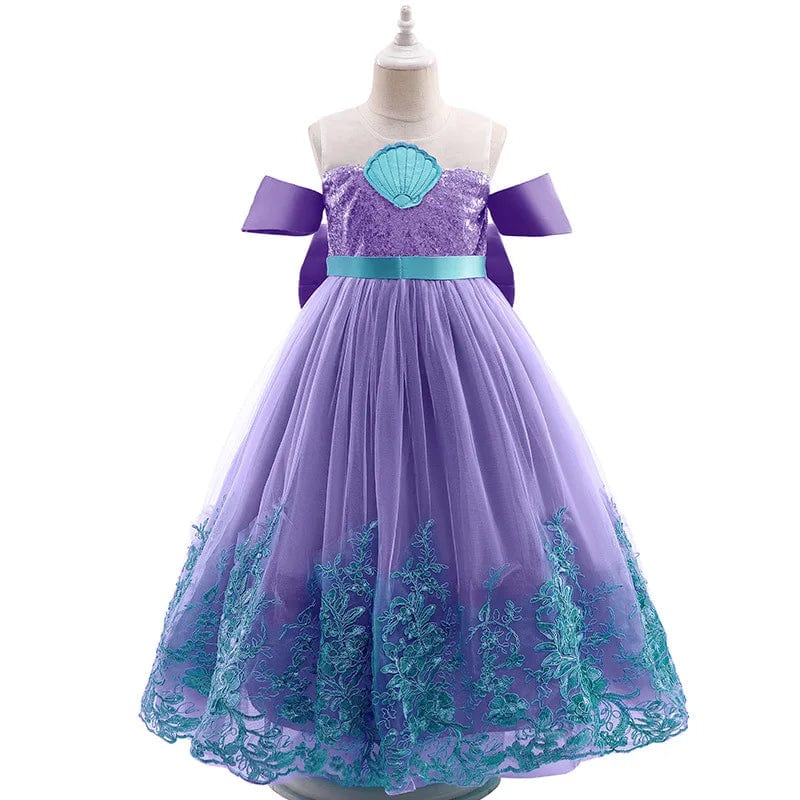 Little Mermaid girls' princess dress featuring mermaid-themed costume with accessories, ideal for Halloween or birthday parties.