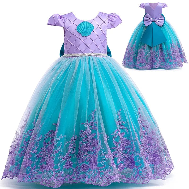 Little Mermaid girls' princess dress with seashell accents, perfect for Halloween, cosplay, or birthday parties, by Showlu Fashion.