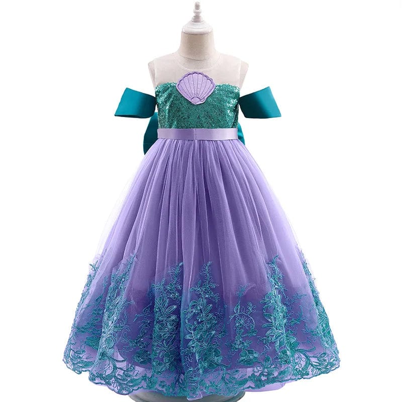 Little Mermaid girls' princess dress with mermaid tail and accessories, perfect for Halloween, cosplay, and birthday parties.