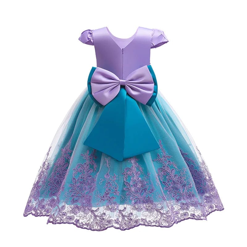 Little Mermaid girls' princess dress for Halloween cosplay, featuring a mermaid-inspired costume with colorful accessories.
