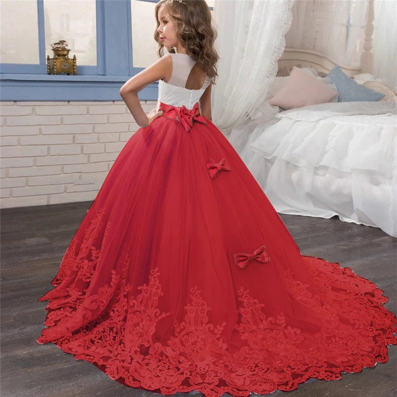 Girls Princess Pageant Dress Long Bridesmaid Kids Prom Ball Gowns Children Wedding Party Flower Lace Dresses 5 - 14Years Vestido - SHOWLU FASHION STORE