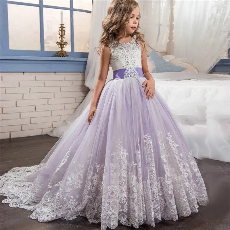 Girls lace floral pageant dress by Showlu Fashion, formal long ball gown for kids’ prom, wedding, or special occasions.