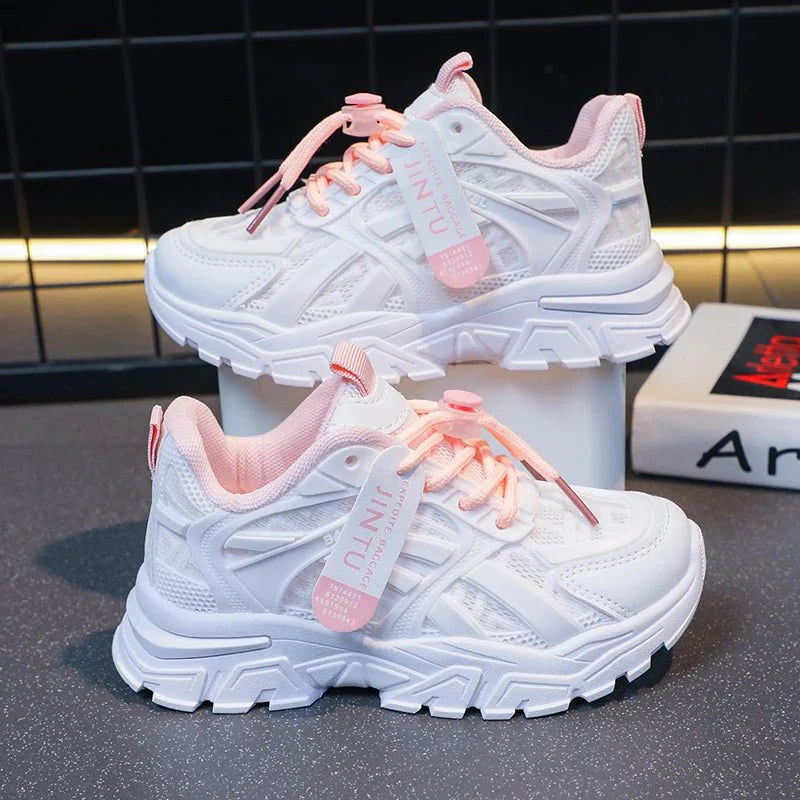 Girls mesh platform sneakers by SHOWLU FASHION STORE, breathable PU leather kids' sports shoes with casual and tennis-inspired style.