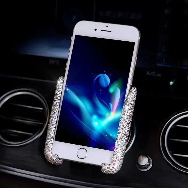 SHOWLU FASHION STORE VIKEFON Glitter Car Phone Holder with rhinestones, adjustable gravity air vent mount for GPS and mobile phones.