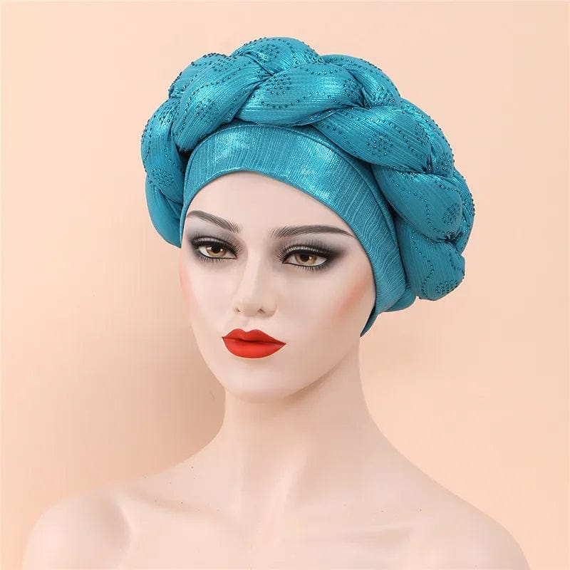 African Autogele headtie by Showlu Fashion Store featuring glitter diamond accents and braided turban cap for women.