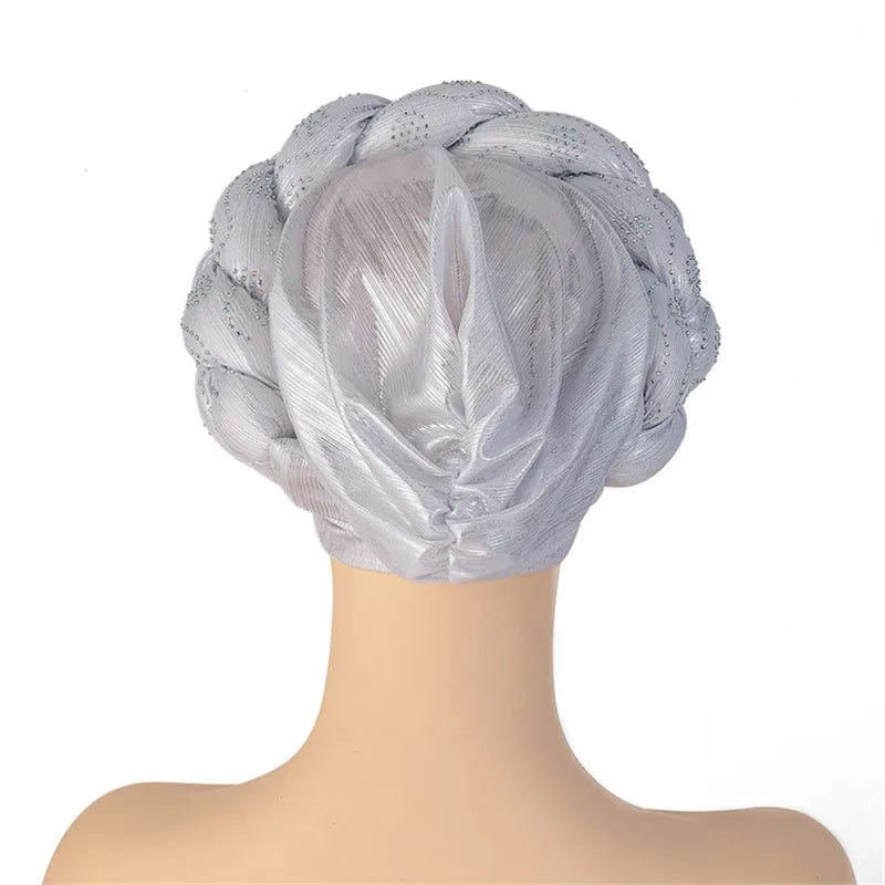 African Autogele headtie by Showlu Fashion Store, glitter diamond turban cap with braided design for women, stylish head wrap.