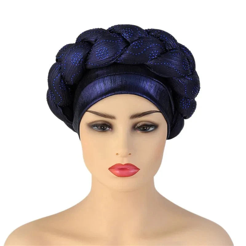 African Autogele headtie by Showlu Fashion Store featuring glitter diamond design, braided turban cap for women, stylish head wrap