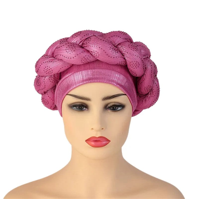 African Autogele headtie by JJYANJIN featuring glitter diamond accents, styled as a turban cap for women.
