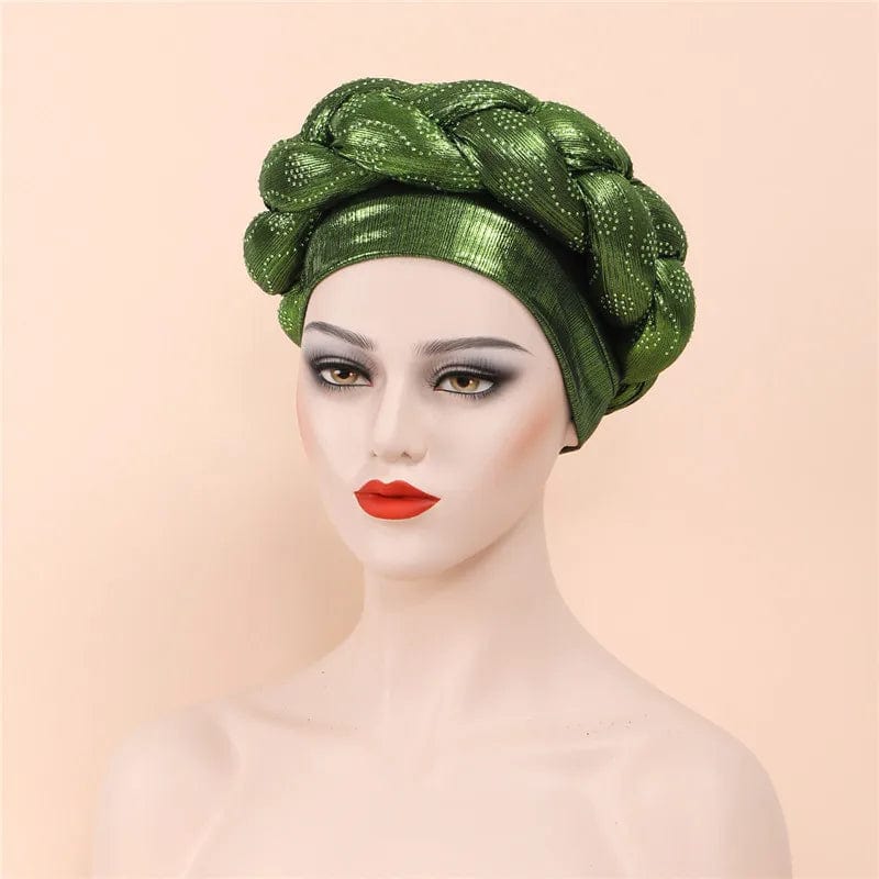 African Autogele headtie by Showlu Fashion Store featuring glitter diamond design and braided style, women’s turban cap for elegant head wraps.