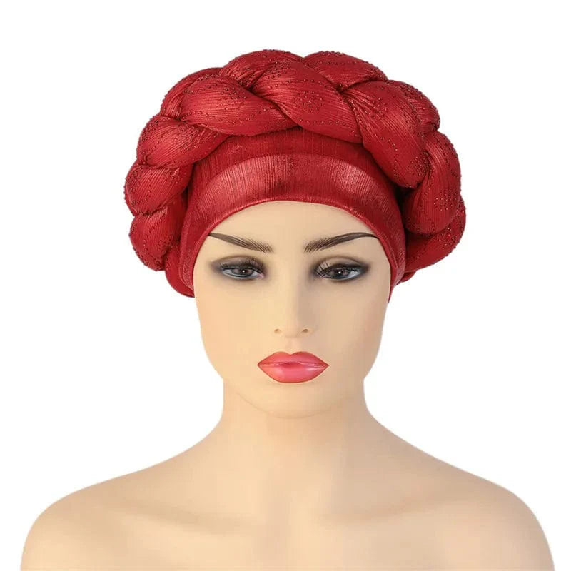 African Autogele headtie by Showlu Fashion Store featuring glitter diamond design, braided turban cap for women, stylish head wrap