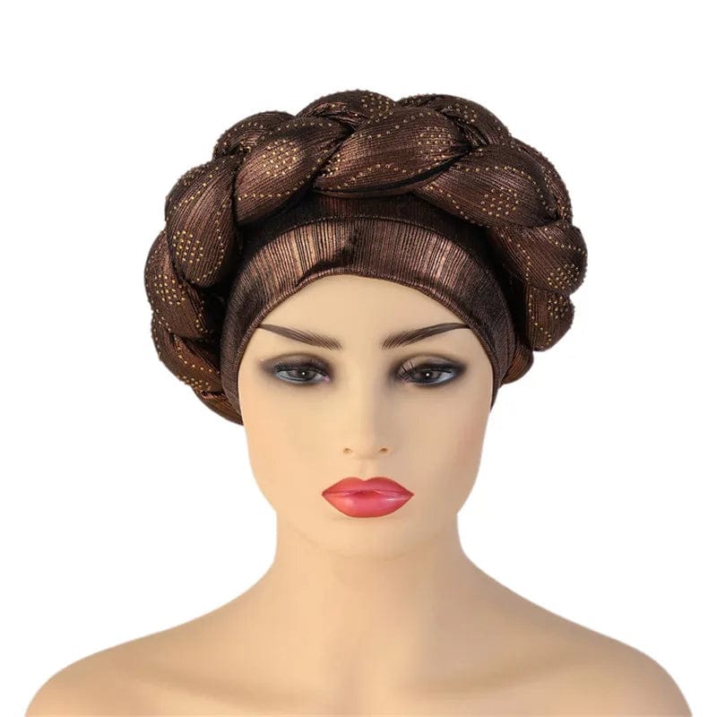 African Autogele headtie by JJYANJIN with glitter diamond design, styled as a turban cap for women, decorative head wrap.