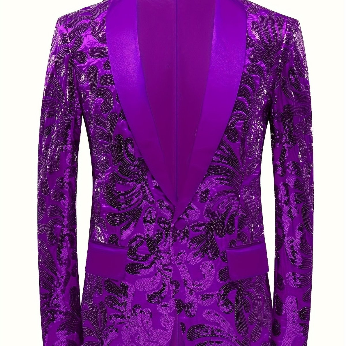 Red SHOWLU Men's sequin blazer with shawl collar, slim fit party jacket, perfect for evening events and red carpet occasions.