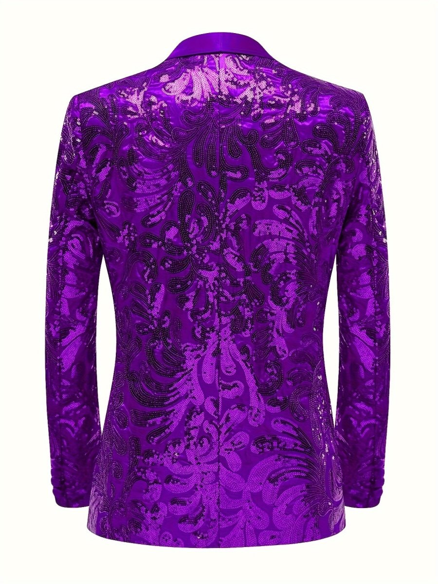 Red men's sequin blazer with shawl collar, slim fit, perfect for evening events and parties, stylish and eye-catching by SHOWLU FASHION STORE.