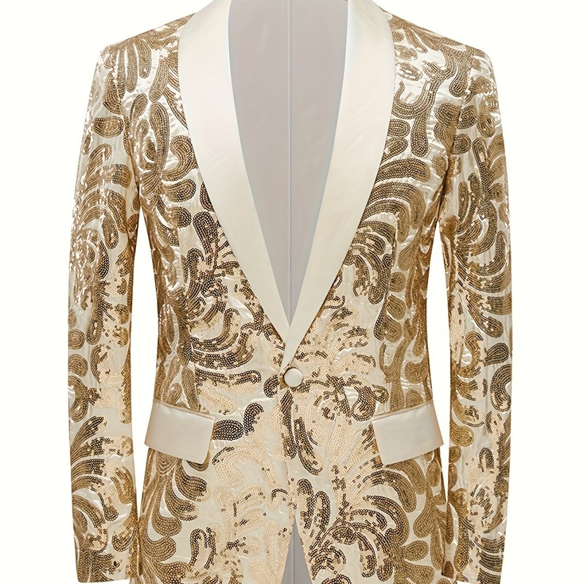 Red sequin blazer for men with shawl collar, slim fit, perfect for party or evening events, stylish and eye-catching.