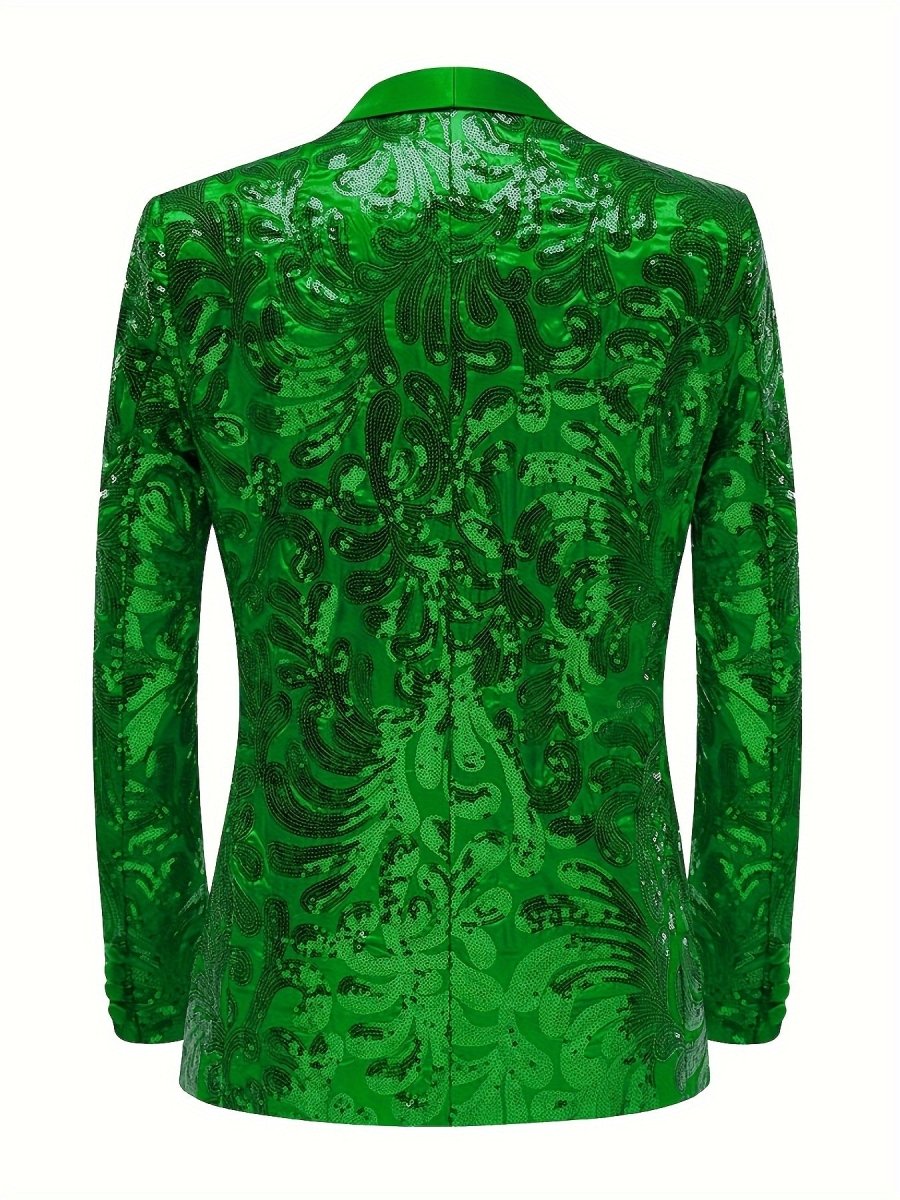 Red SHOWLU men's sequin blazer with shawl collar, slim fit, party jacket for evening events and red carpet occasions.