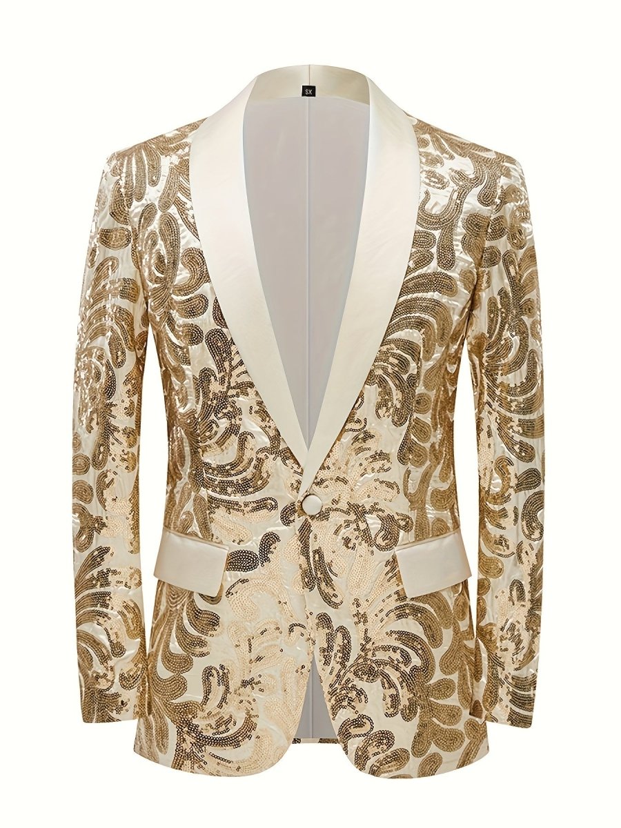 Red SHOWLU men's sequin blazer with shawl collar, slim fit party jacket, perfect for evening events and red carpet occasions.