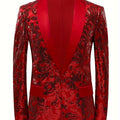 Red SHOWLU men's sequin blazer with shawl collar, slim fit, perfect for party, evening events, and red carpet occasions.