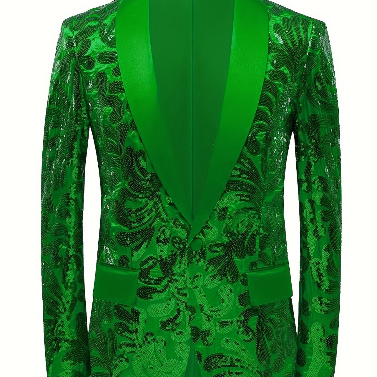 Red men's sequin blazer with shawl collar, slim fit, perfect for party or red carpet events, stylish evening wear by SHOWLU.
