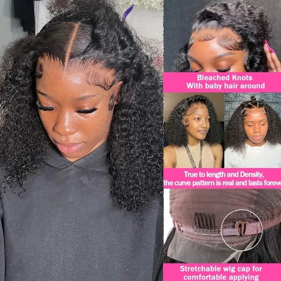 Glueless Short Kinky Curly Bob Glueless 13x4 Lace Frontal Wig 12A Human Hair Wig Pre Plucked Transparent Lace Wigs For Women Wig - SHOWLU FASHION STORE