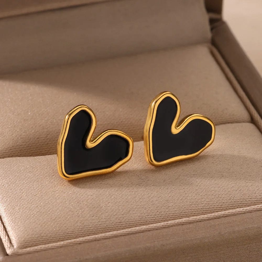 Gold stainless steel heart zircon stud earrings for women, delicate hoops perfect for wedding, party, or gift jewelry.