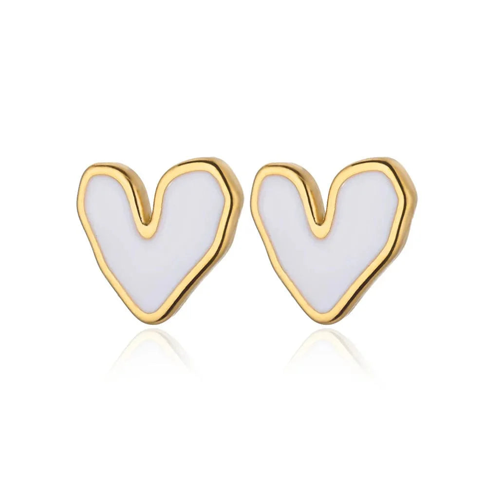 Gold stainless steel heart-shaped zircon stud earrings for women, delicate hoops jewelry suitable for wedding and party occasions.