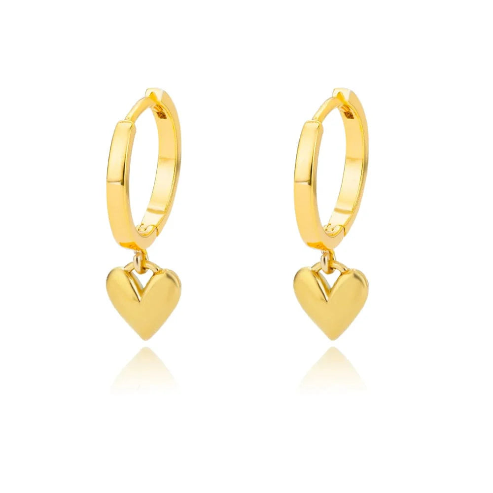 Gold stainless steel heart zircon stud earrings for women, featuring delicate hoop design, suitable for wedding or party jewelry.